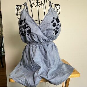 Love Tree Light Blue Floral embroidered Jumpsuit size Large